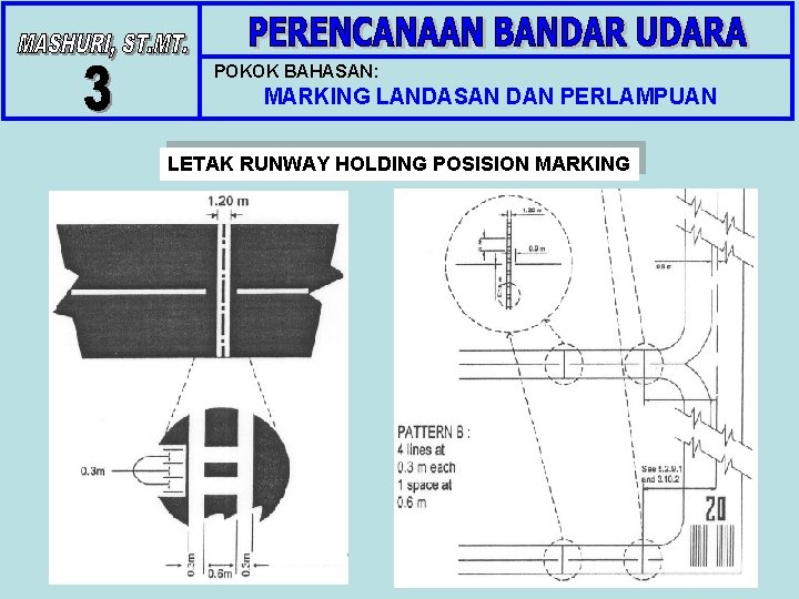 POKOK BAHASAN: MARKING LANDASAN DAN PERLAMPUAN LETAK RUNWAY HOLDING POSISION MARKING 