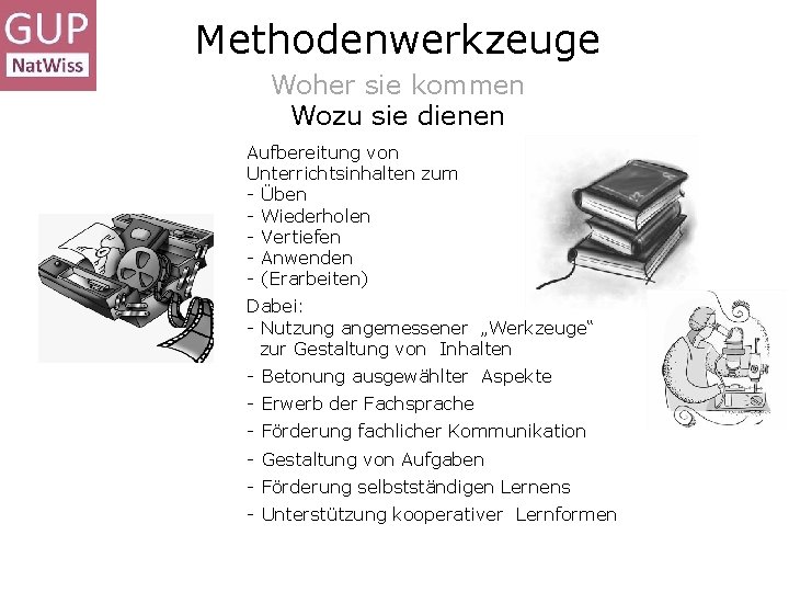 Methodenwerkzeuge Woher sie kommen Wozu sie dienen Aufbereitung von Unterrichtsinhalten zum - Üben - Methodenwerkzeuge Woher sie kommen Wozu sie dienen Aufbereitung von Unterrichtsinhalten zum - Üben -