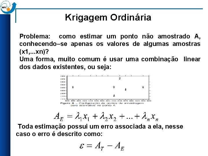 Krigagem Ordinária Problema: como estimar um ponto não amostrado A, conhecendo–se apenas os valores