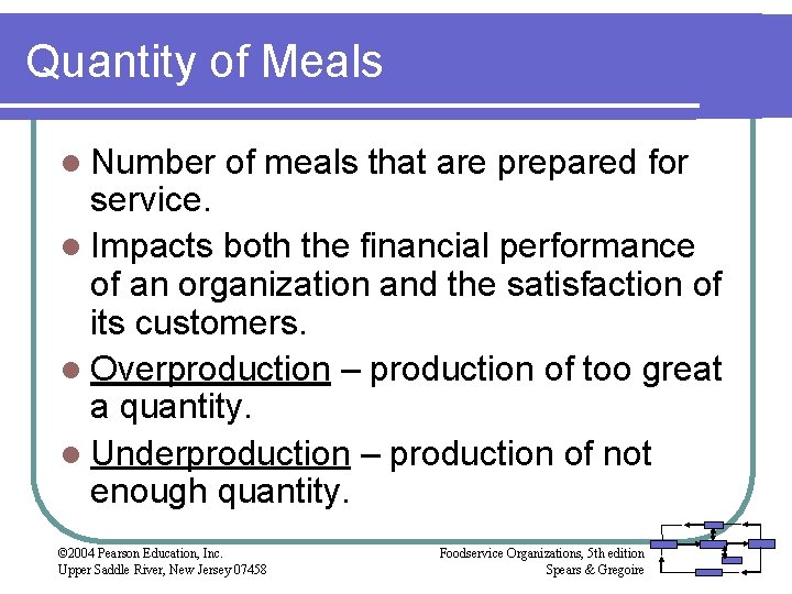 Quantity of Meals l Number of meals that are prepared for service. l Impacts