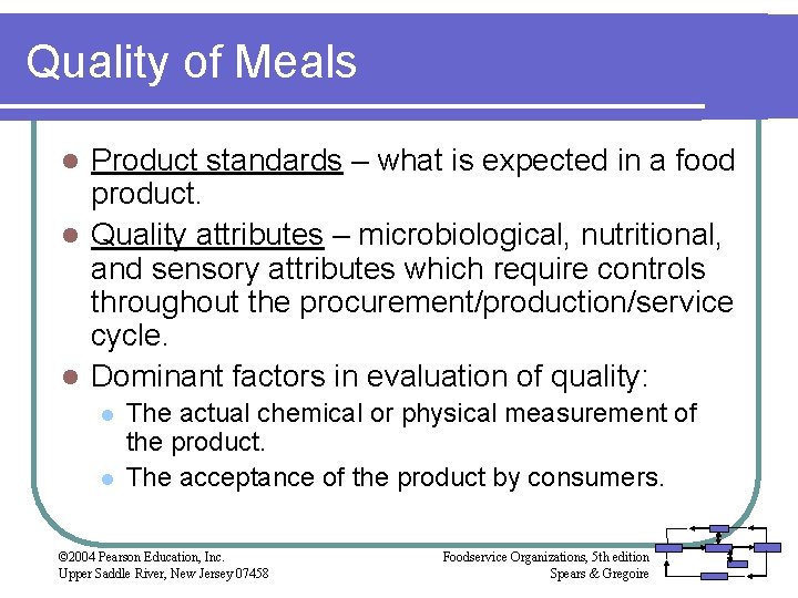 Quality of Meals Product standards – what is expected in a food product. l