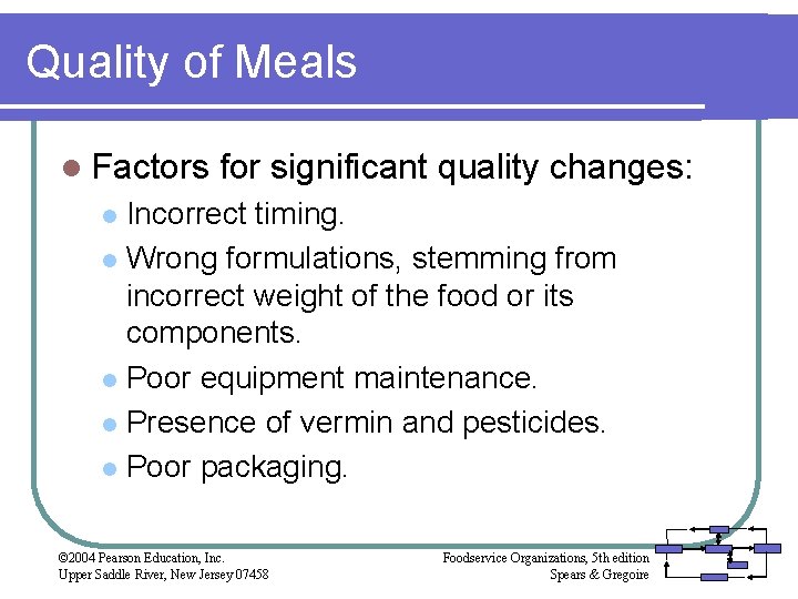 Quality of Meals l Factors for significant quality changes: Incorrect timing. l Wrong formulations,