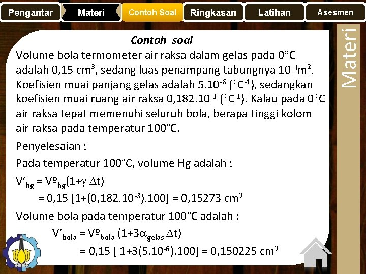 Materi Contoh Soal Ringkasan Latihan Asesmen Contoh soal Volume bola termometer air raksa dalam