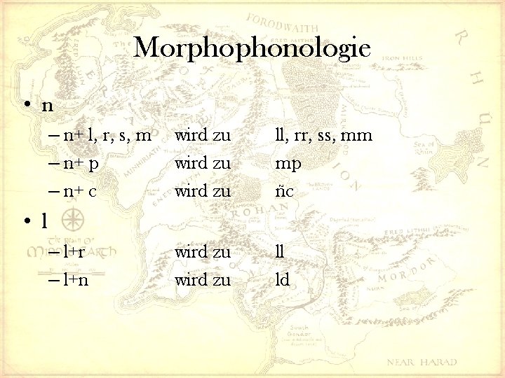 Morphophonologie • n – n+ l, r, s, m – n+ p – n+