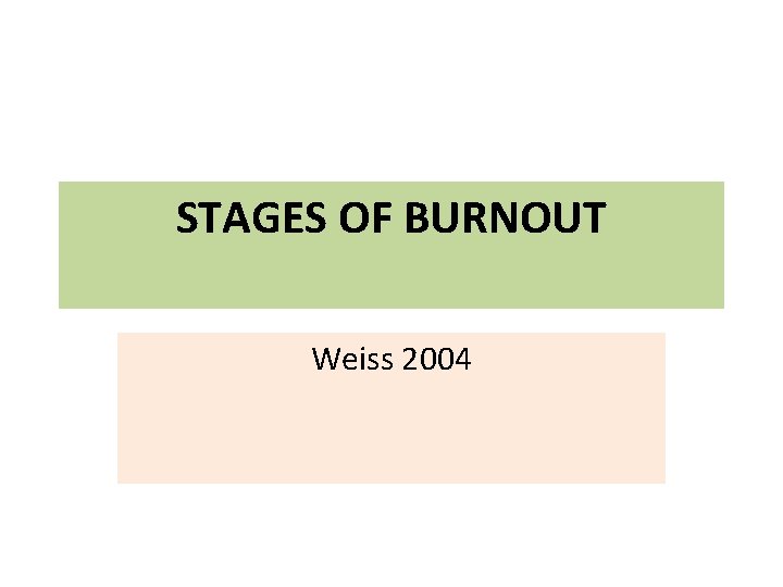 STAGES OF BURNOUT Weiss 2004 