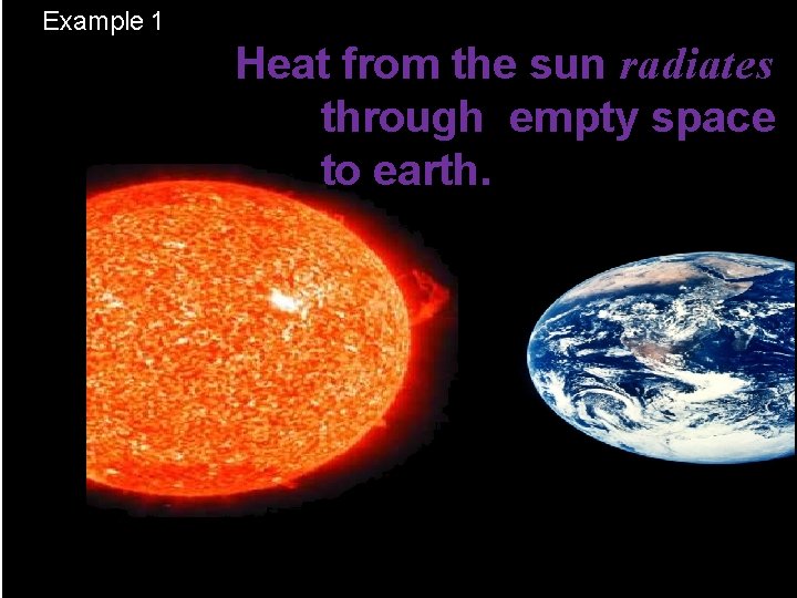 Example 1 Heat from the sun radiates through empty space to earth. 