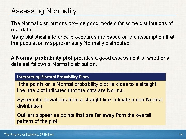 Assessing Normality The Normal distributions provide good models for some distributions of real data. Assessing Normality The Normal distributions provide good models for some distributions of real data.