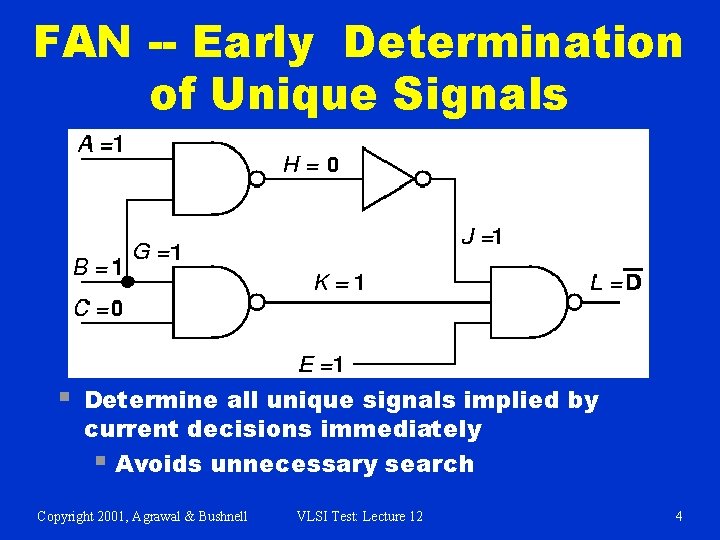 FAN -- Early Determination of Unique Signals § Determine all unique signals implied by