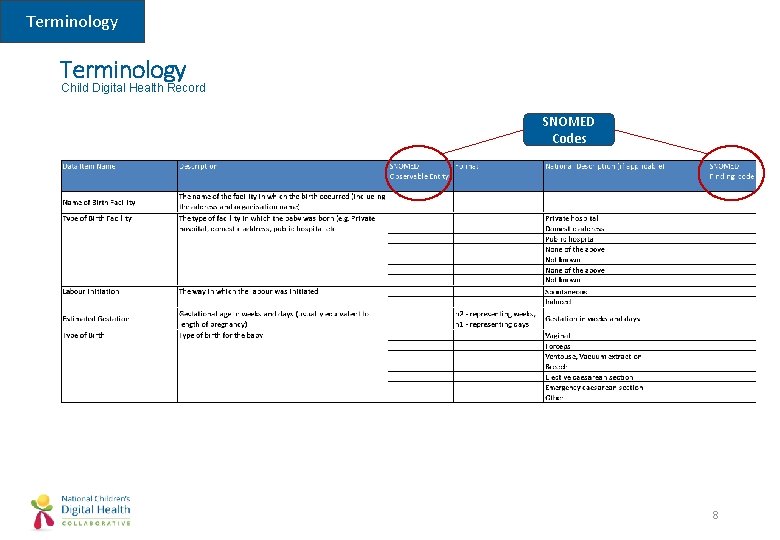 Terminology Child Digital Health Record SNOMED Codes 8 