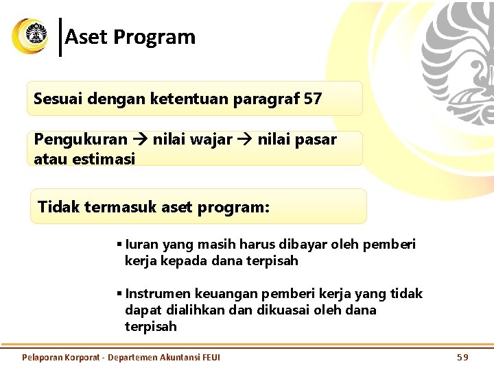 Aset Program Sesuai dengan ketentuan paragraf 57 Pengukuran nilai wajar nilai pasar atau estimasi