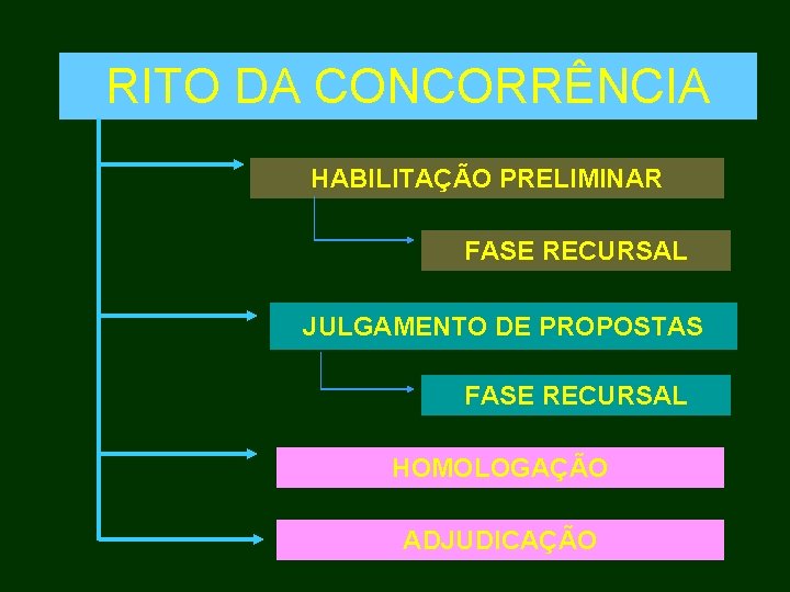 RITO DA CONCORRÊNCIA HABILITAÇÃO PRELIMINAR FASE RECURSAL JULGAMENTO DE PROPOSTAS FASE RECURSAL HOMOLOGAÇÃO ADJUDICAÇÃO