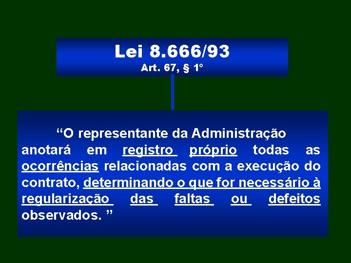 Lei 8. 666/93 Art. 67, § 1º “O representante da Administração anotará em registro