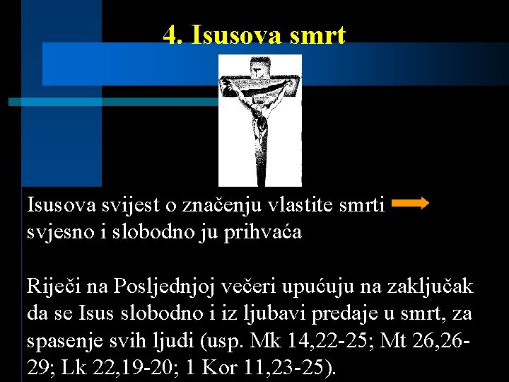 4. Isusova smrt Isusova svijest o značenju vlastite smrti svjesno i slobodno ju prihvaća