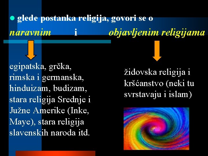 l glede postanka religija, govori se o naravnim i egipatska, grčka, rimska i germanska,