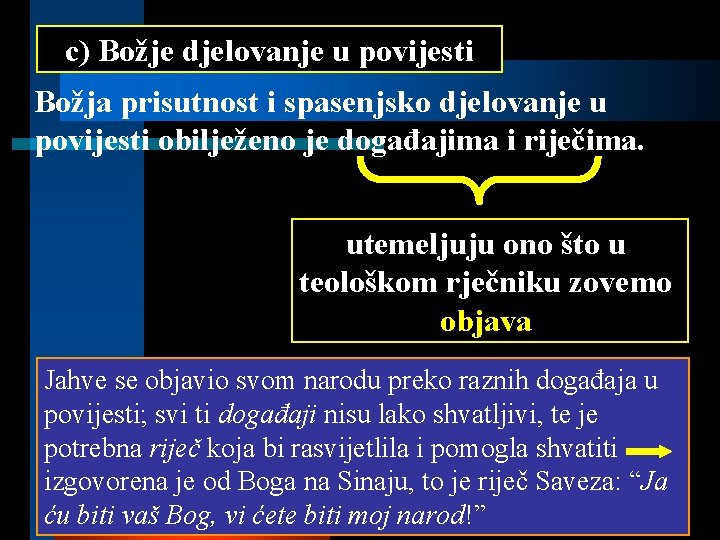 c) Božje djelovanje u povijesti Božja prisutnost i spasenjsko djelovanje u povijesti obilježeno je