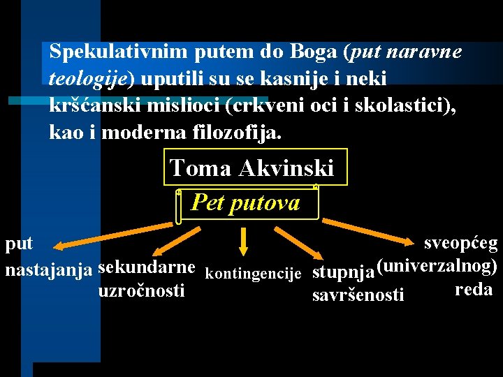 Spekulativnim putem do Boga (put naravne teologije) uputili su se kasnije i neki kršćanski