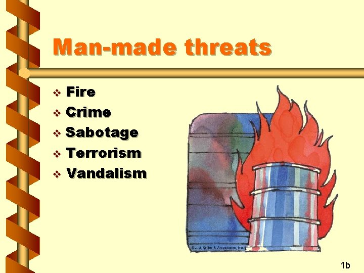 Man-made threats Fire v Crime v Sabotage v Terrorism v Vandalism v 1 b