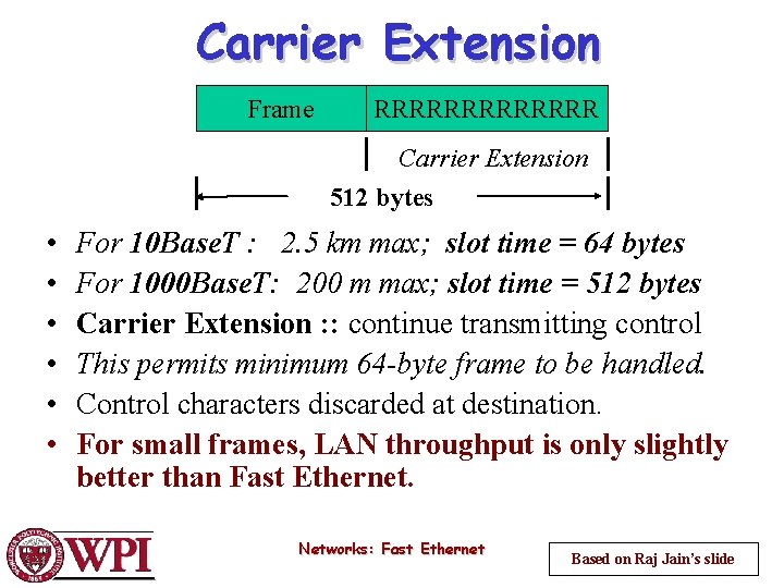 Carrier Extension Frame RRRRRRR Carrier Extension 512 bytes • • • For 10 Base.