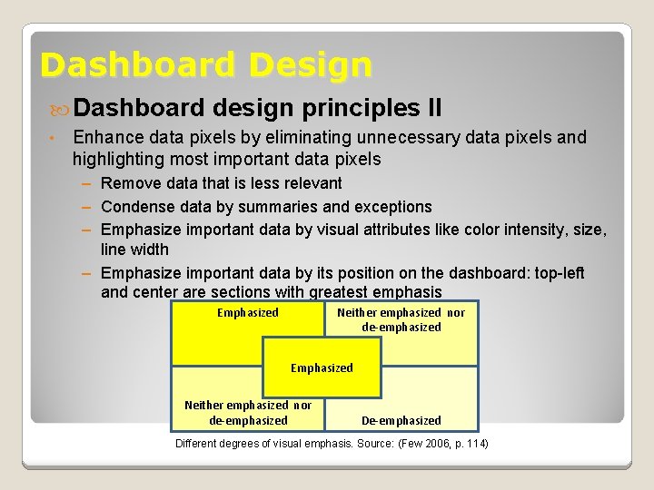Dashboard Design Dashboard • design principles II Enhance data pixels by eliminating unnecessary data