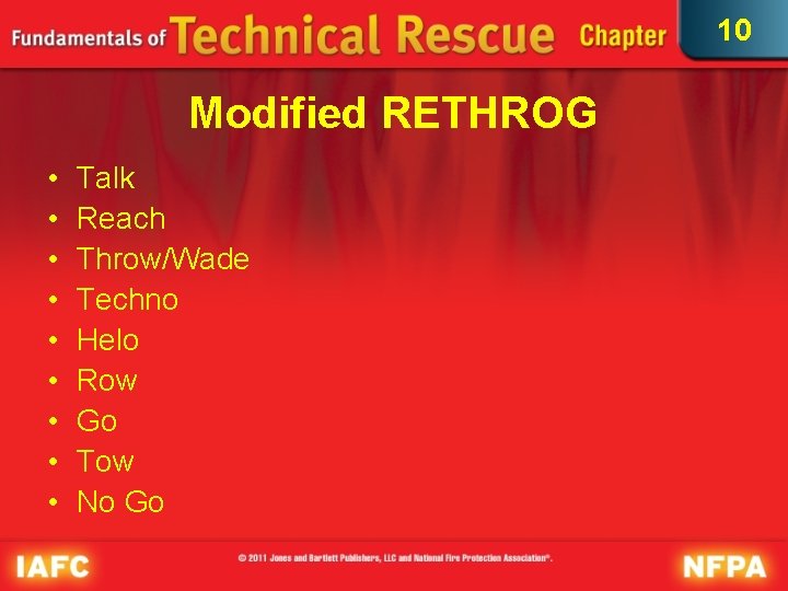 10 Modified RETHROG • • • Talk Reach Throw/Wade Techno Helo Row Go Tow