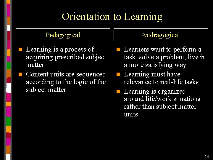 Orientation to Learning Pedagogical Learning is a process of acquiring prescribed subject matter n Orientation to Learning Pedagogical Learning is a process of acquiring prescribed subject matter n