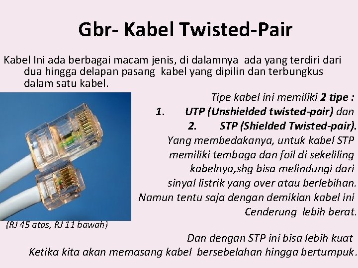 Gbr- Kabel Twisted-Pair Kabel Ini ada berbagai macam jenis, di dalamnya ada yang terdiri