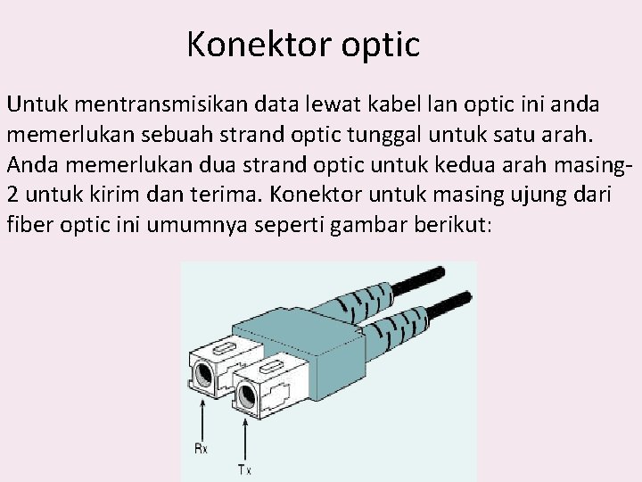 Konektor optic Untuk mentransmisikan data lewat kabel lan optic ini anda memerlukan sebuah strand