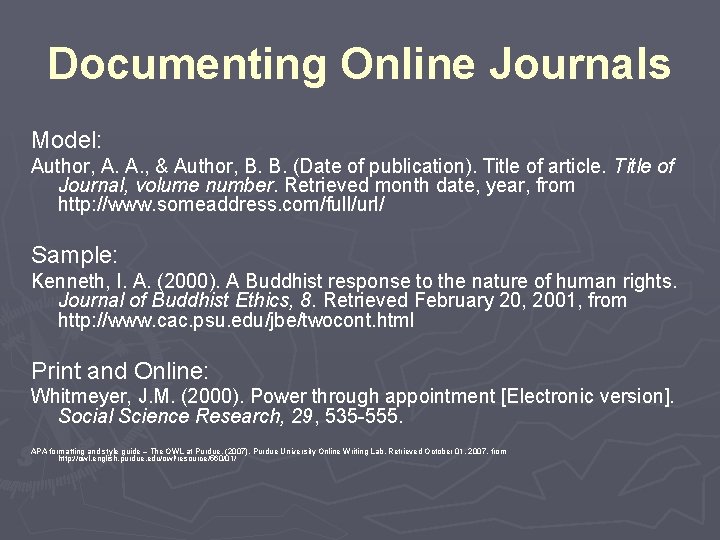 Documenting Online Journals Model: Author, A. A. , & Author, B. B. (Date of Documenting Online Journals Model: Author, A. A. , & Author, B. B. (Date of