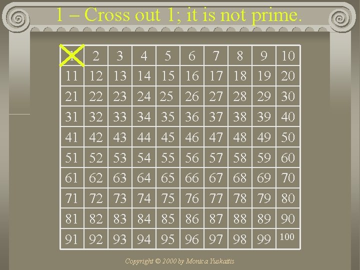 1 – Cross out 1; it is not prime. 1 11 21 31 41