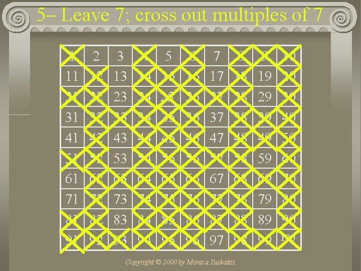 5– Leave 7; cross out multiples of 7 1 11 21 31 41 51