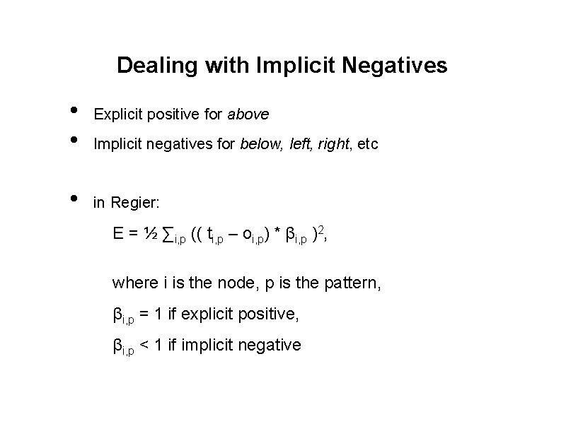 Dealing with Implicit Negatives • • • Explicit positive for above Implicit negatives for