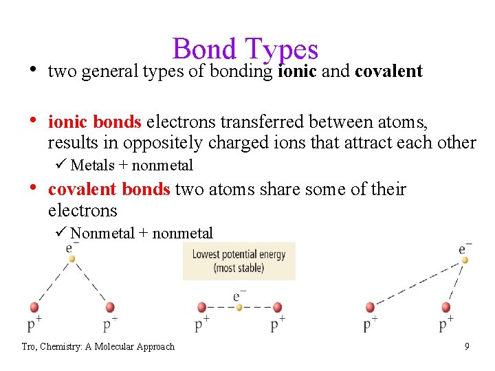 Bond Types • two general types of bonding ionic and covalent • ionic bonds