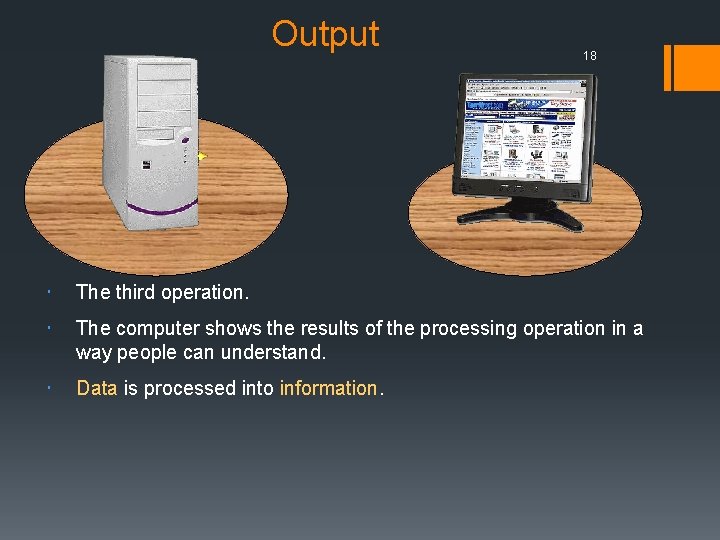 Output 18 The third operation. The computer shows the results of the processing operation