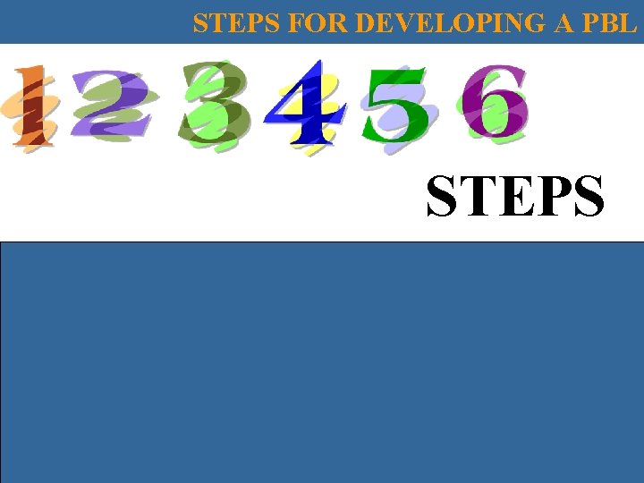 STEPS FOR DEVELOPING A PBL STEPS 