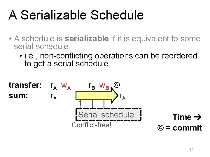 A Serializable Schedule • A schedule is serializable if it is equivalent to some