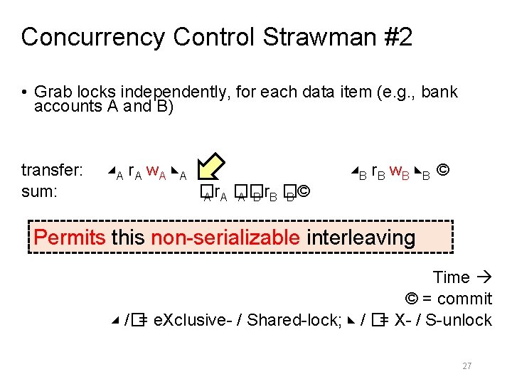 Concurrency Control Strawman #2 • Grab locks independently, for each data item (e. g.