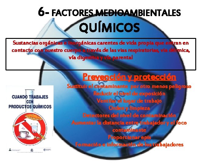 6 - FACTORES MEDIOAMBIENTALES QUÍMICOS Sustancias orgánicas e inorgánicas carentes de vida propia que