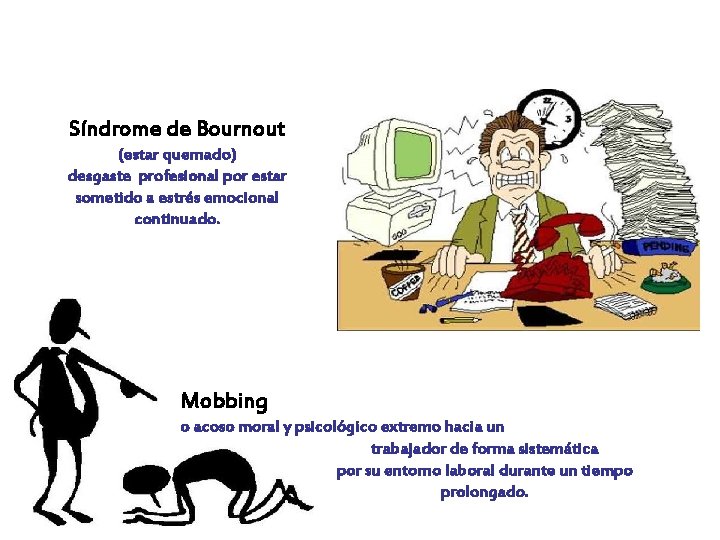 Síndrome de Bournout (estar quemado) desgaste profesional por estar sometido a estrés emocional continuado.
