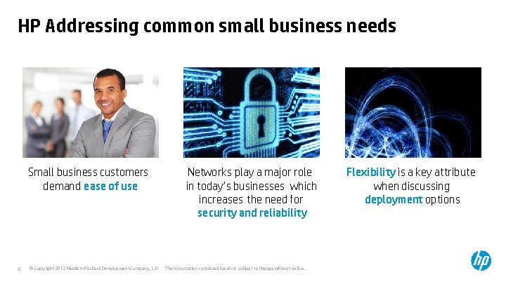 HP Addressing common small business needs Small business customers demand ease of use 6