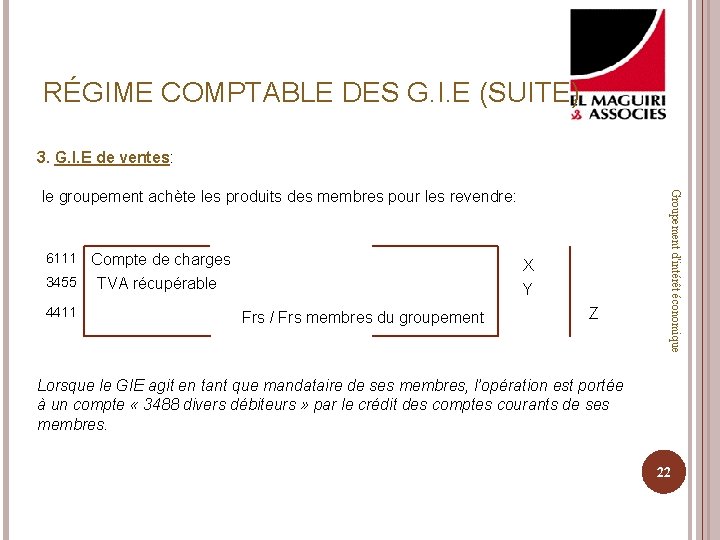 RÉGIME COMPTABLE DES G. I. E (SUITE) 3. G. I. E de ventes: 6111