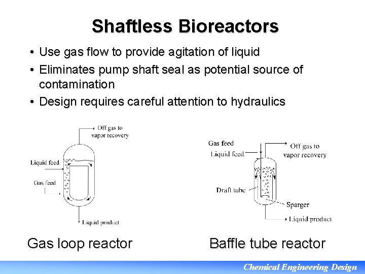 Shaftless Bioreactors • Use gas flow to provide agitation of liquid • Eliminates pump