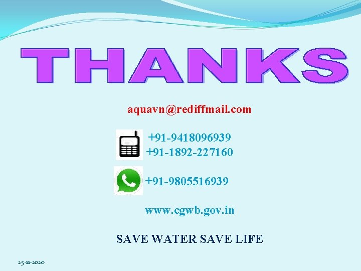 aquavn@rediffmail. com +91 -9418096939 +91 -1892 -227160 +91 -9805516939 www. cgwb. gov. in SAVE