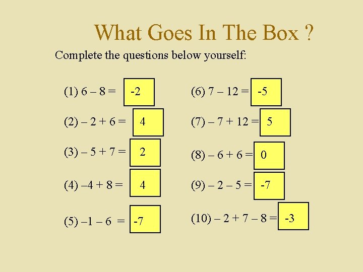 What Goes In The Box ? Complete the questions below yourself: (1) 6 –