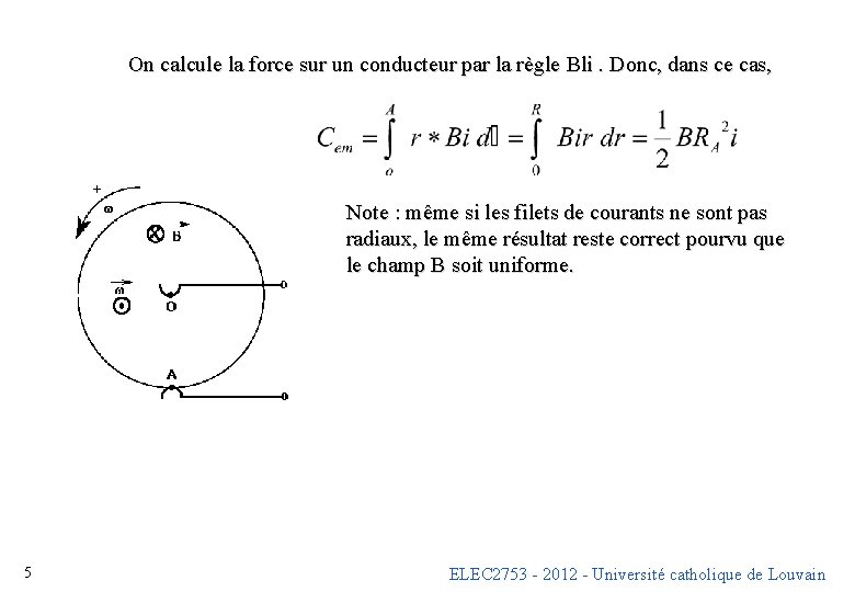 On calcule la force sur un conducteur par la règle Bli. Donc, dans ce