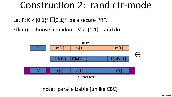 Construction 2: rand ctr-mode Let F: K × {0, 1}n �{0, 1}n be a