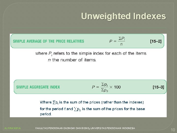 Unweighted Indexes ALFIRA SOFIA FAKULTAS PENDIDIKAN EKONOMI DAN BISNIS, UNIVERSITAS PENDIDIKAN INDONESIA 10 