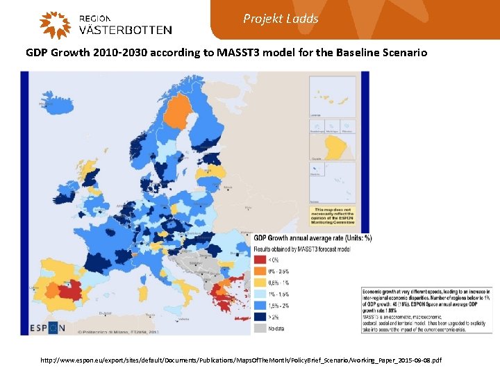 Projekt Ladds GDP Growth 2010 -2030 according to MASST 3 model for the Baseline