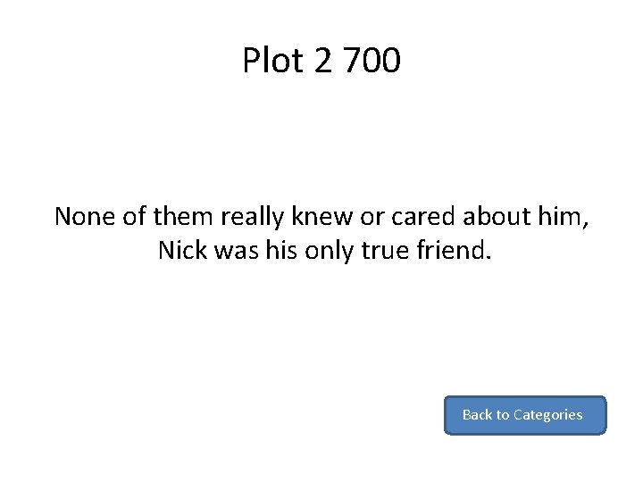 Plot 2 700 None of them really knew or cared about him, Nick was