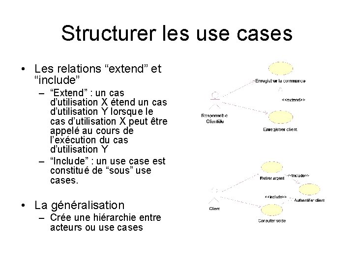 Structurer les use cases • Les relations “extend” et “include” – “Extend” : un