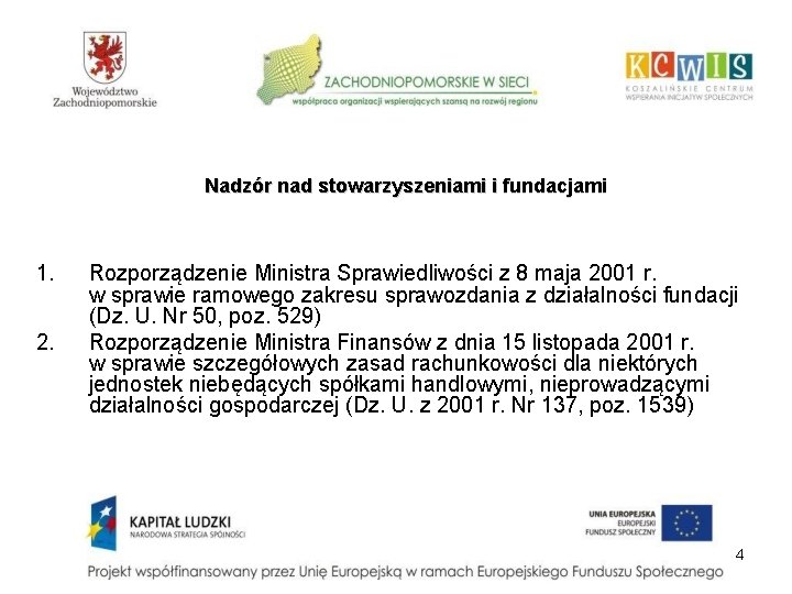 Nadzór nad stowarzyszeniami i fundacjami 1. 2. Rozporządzenie Ministra Sprawiedliwości z 8 maja 2001